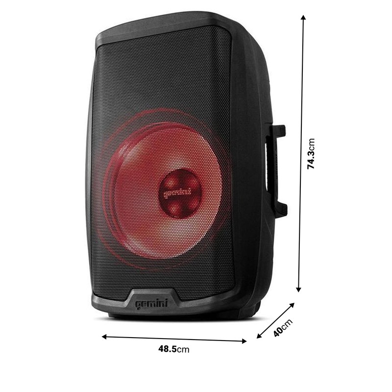 Enceinte active 15" 2000W LED Bluetooth noir - dimensions