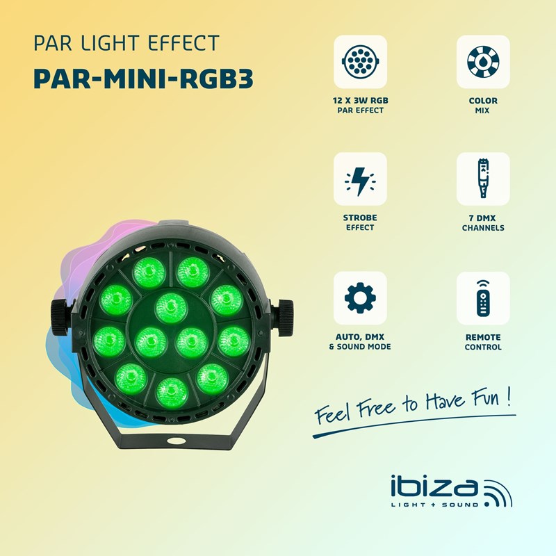 Projecteur PAR LED - 12 x 3W RVB 3-en-1 - Télécommande incluse lumineux
