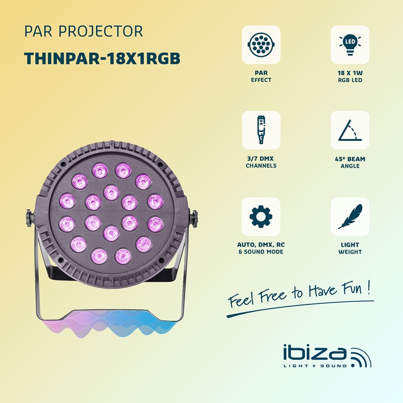 Projecteur PAR - 18 LED RVB 1W - Télécommande THINPAR