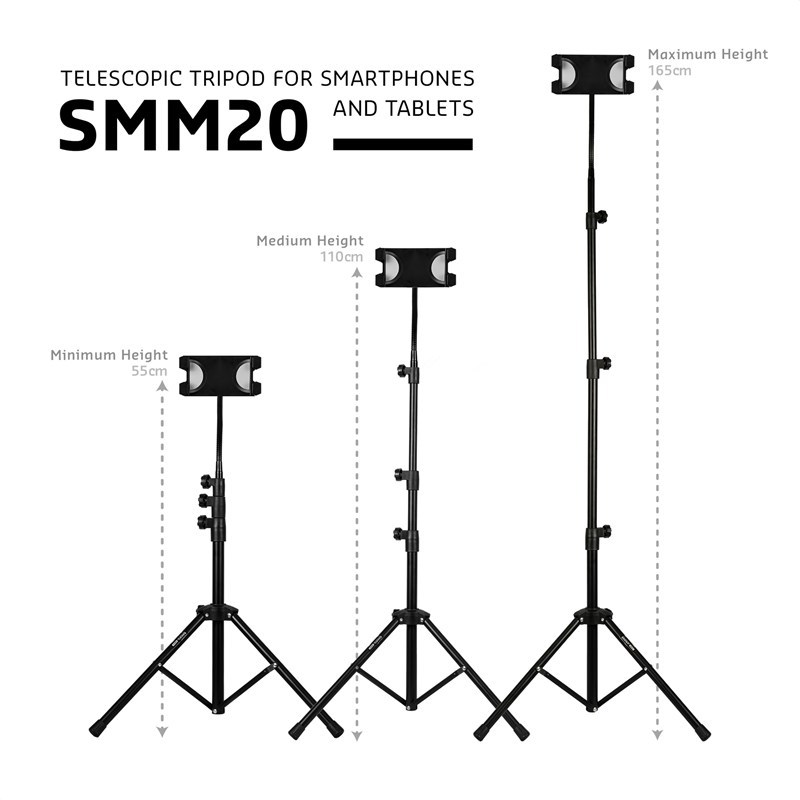 Trépied télescopique pour smartphone et tablette - 0,55 à 1,65m