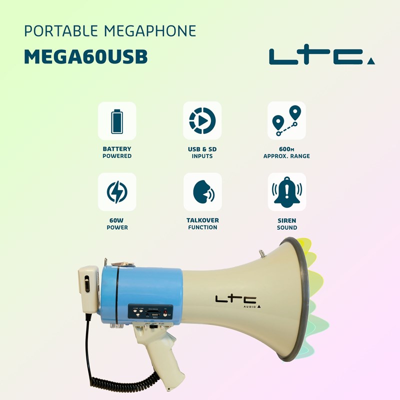 Megaphone 60W LTC MEGA60USB avec USB/SD bar