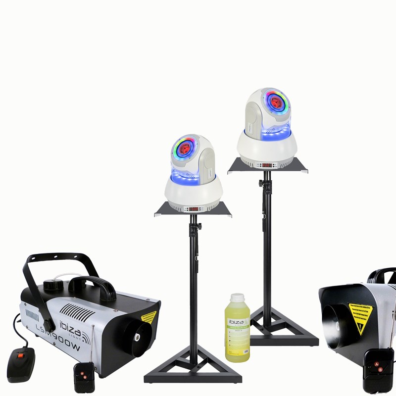 Pack 2 Lyres Spot 30W - 2 Supports - Machine à fumée 900W
