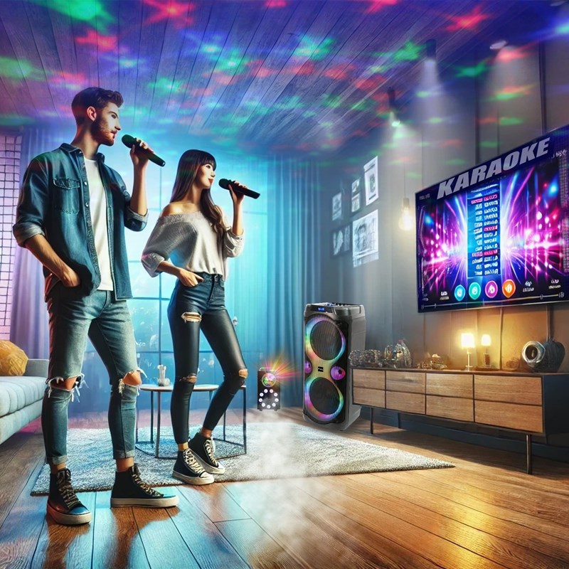 Pack Enceinte Karaoké Bluetooth 1000W - 2 Micros - Machine Fumée 700W - Effet Astro Fête