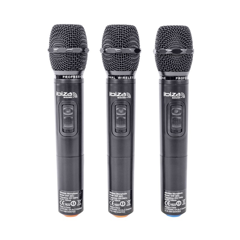 Système micro sans fil VHF 4 canaux - 3 micros main + 1 micro tête écouteur