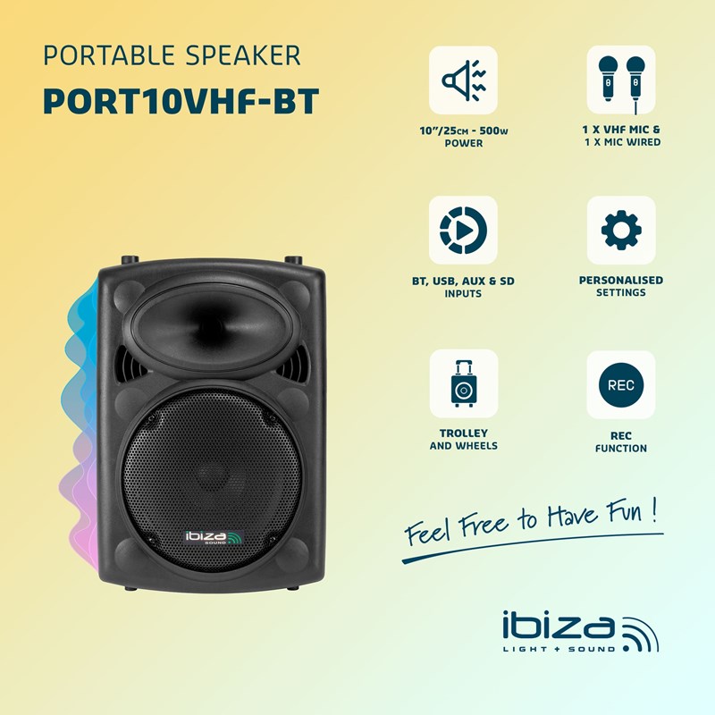 Système portable 10”/25cm - 500W - Micro main VHF & filaire bluetooth