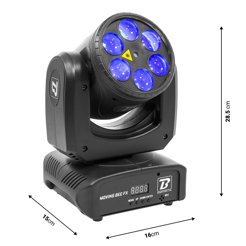 Lyre LED effet tournant – 6x10W + laser vert – DMX - Moving Bee FX-LZR dimensions