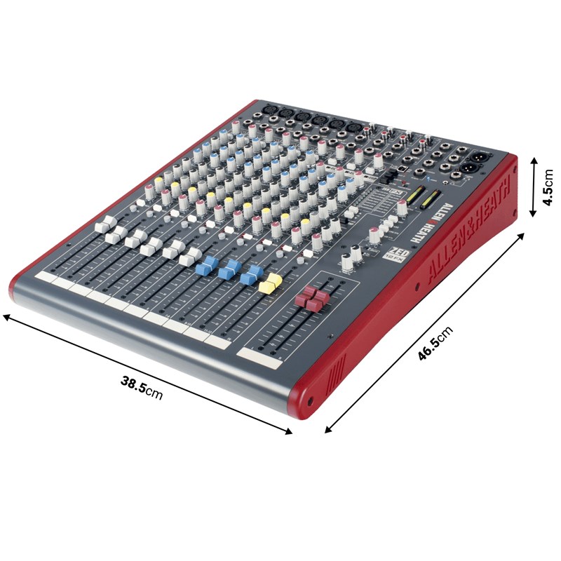 Console USB avec effets - 6 in mono, 3 stéréo, 4 AUX - dimensions