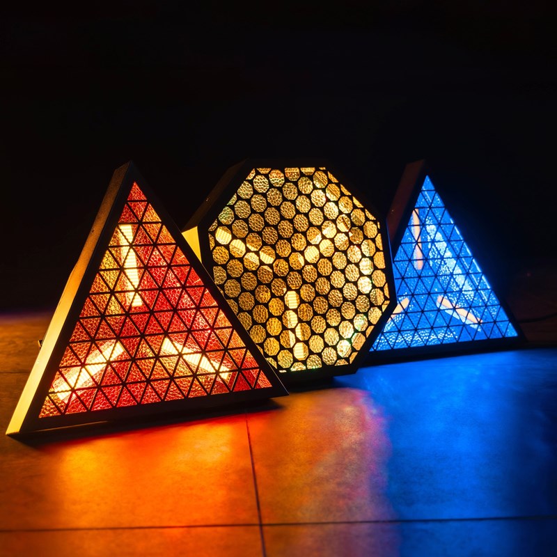 Effet LED vintage octogonal - 3x60W ambre + RGB - Mac Mah - Amber-O et Amber-T