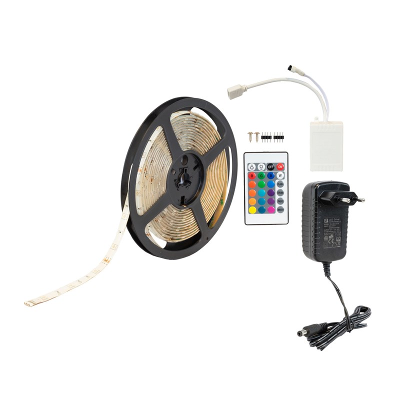 Ruban LED flexible RVB IP44 - 5m - Télécommande incluse - accessoires