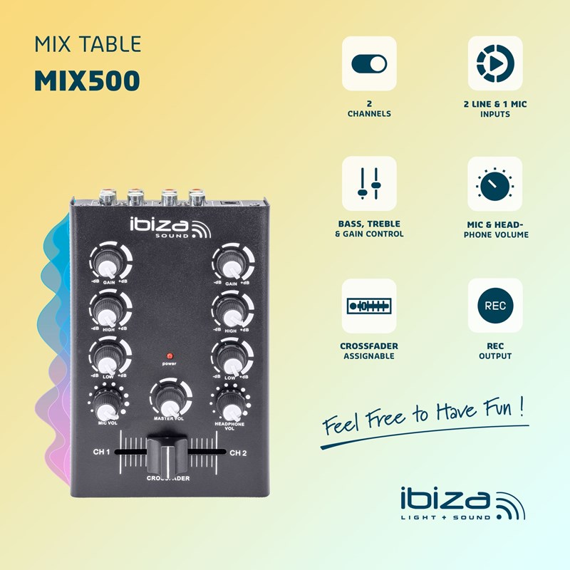 Table de mixage DJ 2 canaux avec EQ & Crossfader graves