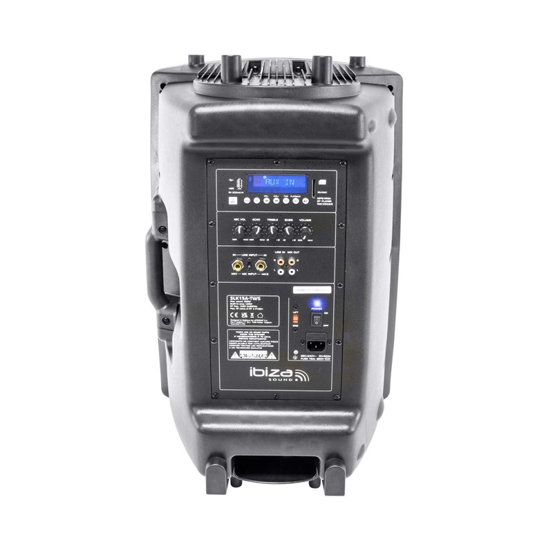 Enceinte sono active Ibiza Sound SLK15A-TWS de 800W avec lecteur USB TWS stéréo