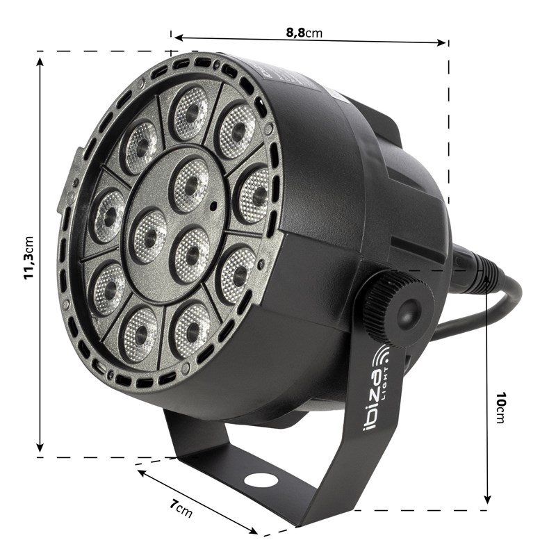 Projecteur PAR LED - 12 x 1W RVBB - Télécommande incluse stroboscopique