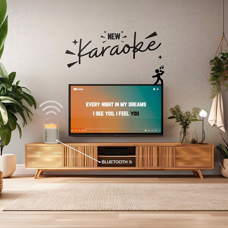 Enceinte BT Karaoké 120W - 2 micros sans fil, effets LED & vocaux - Blanc soirée