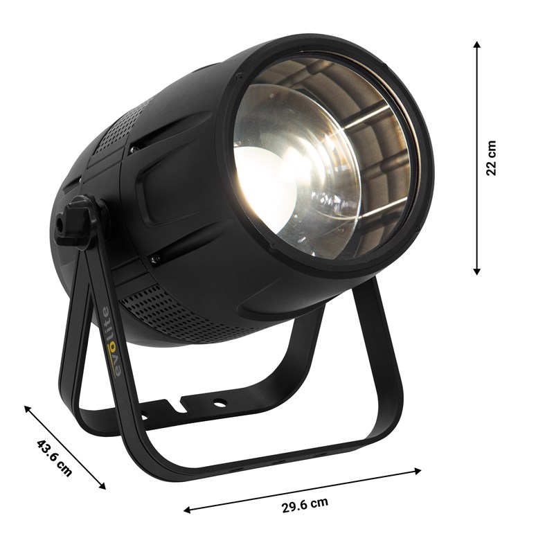 Projecteur LED 300W - Zoom 10°-50° - IP65 DMX/RDM - dimensions Evolite - IPAR400VW-Z