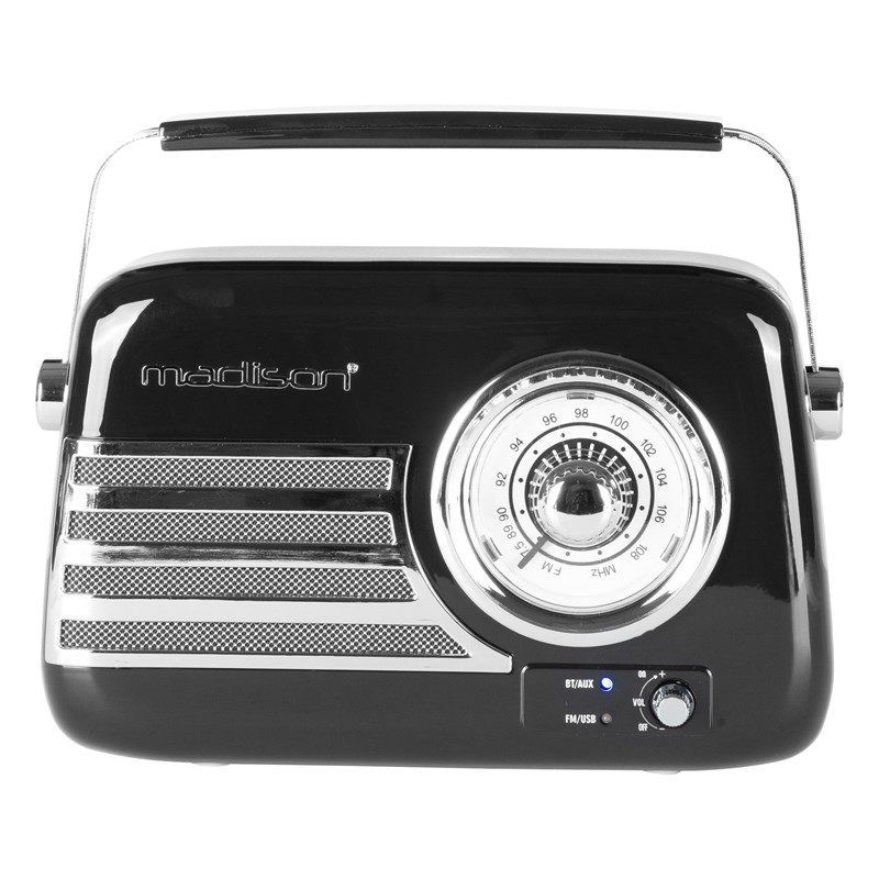Radio vintage sur batterie - BT, USB & FM - 30W - Noir poste