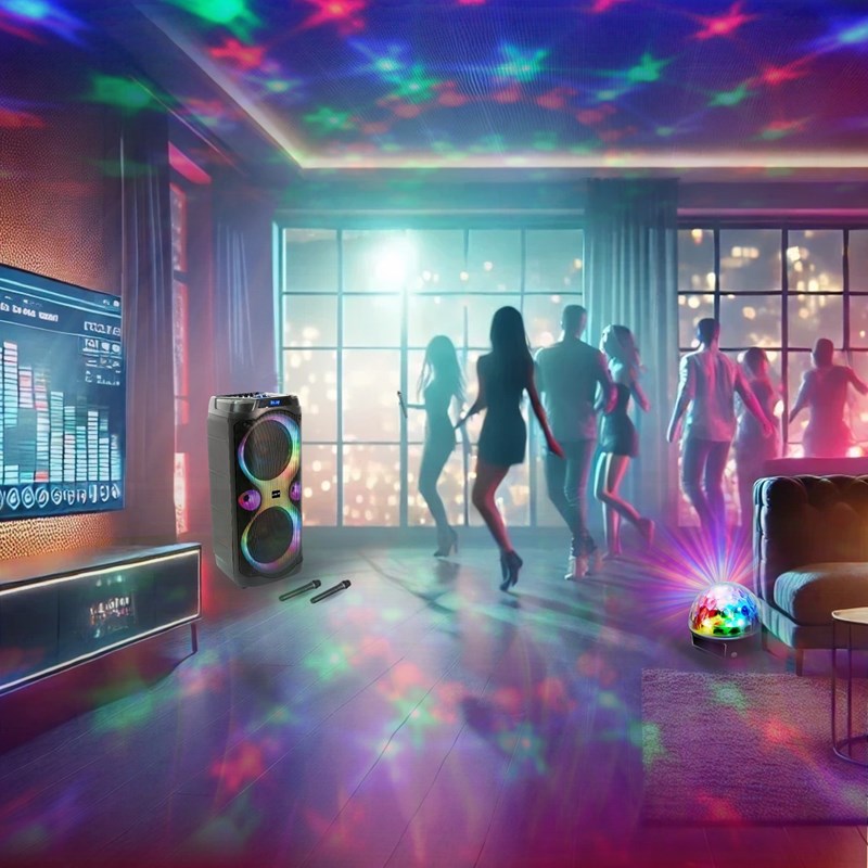 Pack Enceinte Karaoké Bluetooth 1000W - 2 Micros Sans Fil - Effet Astro LED