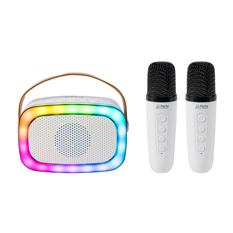 Enceinte Karaoké portable - 2 micros sans fil, BT, USB & effets lumineux musique