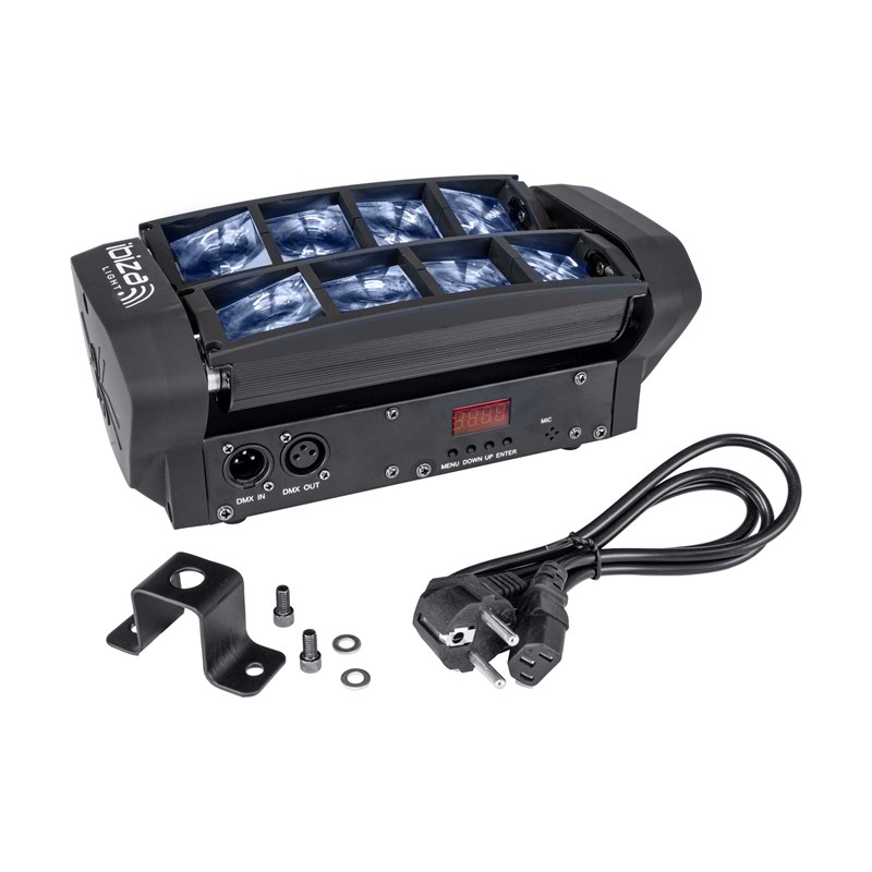 Effet lumineux LED Spider - 8 LED RVBB - Modes DMX & Audio strobe