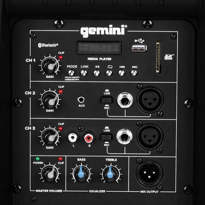 Enceinte active 15" 2000W LED Bluetooth noir - connectiques