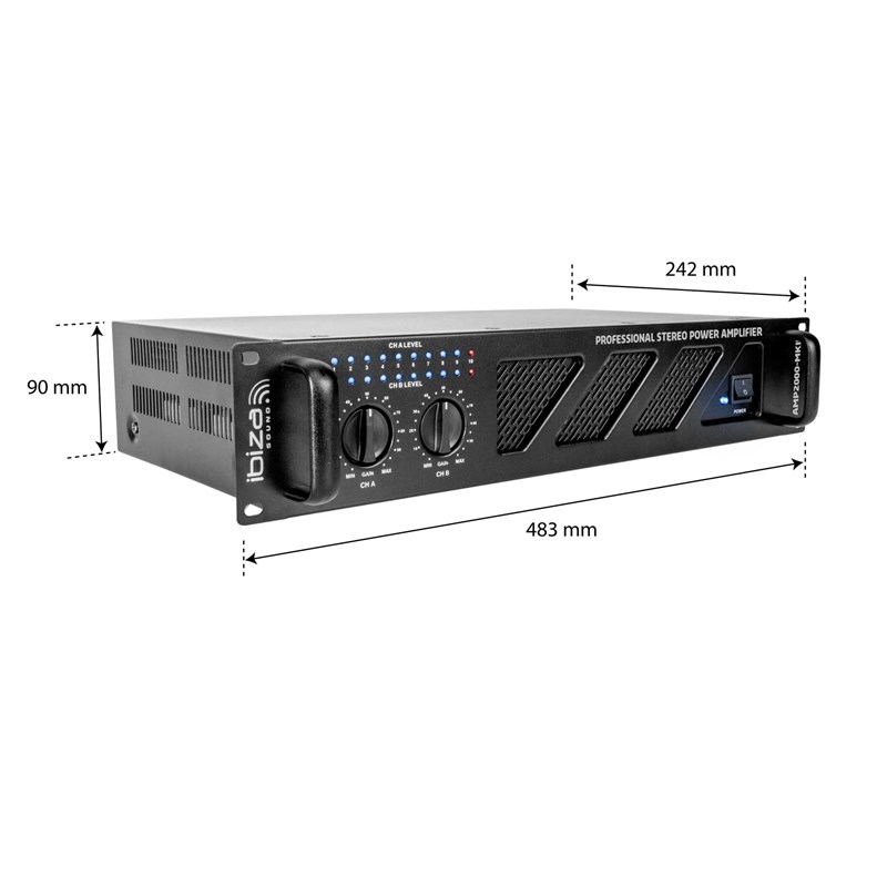 Amplificateur sono 2 x 1500W - Format rack 2U dimensions