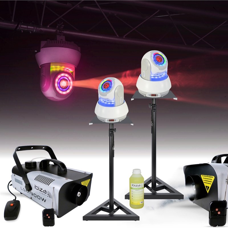 Pack 2 Lyres Spot 30W - 2 Supports - Machine à fumée 900W