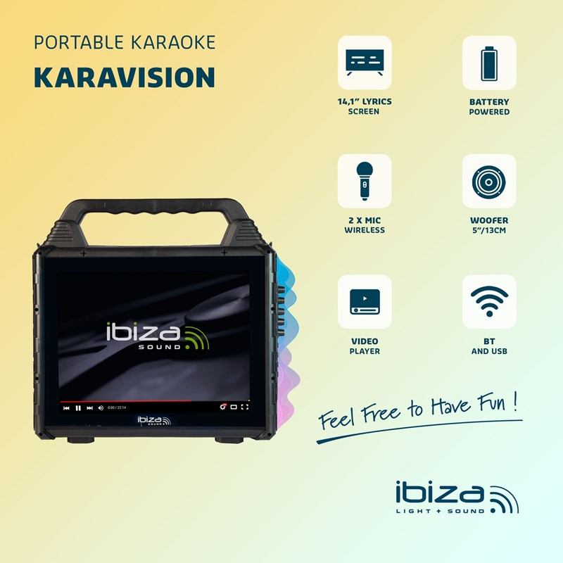 Système Karaoké avec écran 14'' - 2 micros sans fil VHF