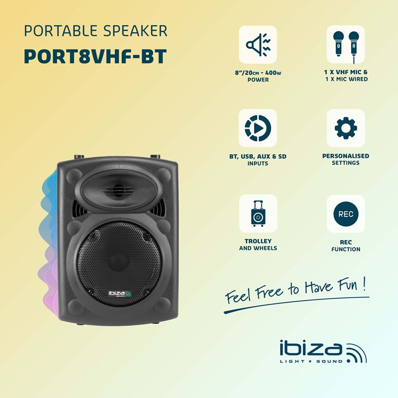 Système portable 8”/20cm - 400W - Micro main VHF & filaire