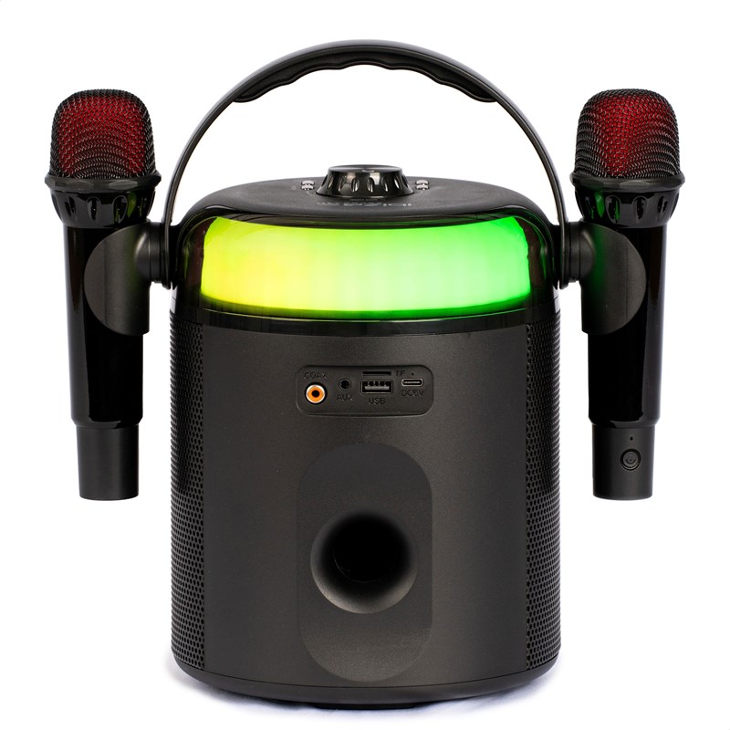 Enceinte BT Karaoké 120W - 2 micros sans fil, effets LED & vocaux - Noir bluetooth