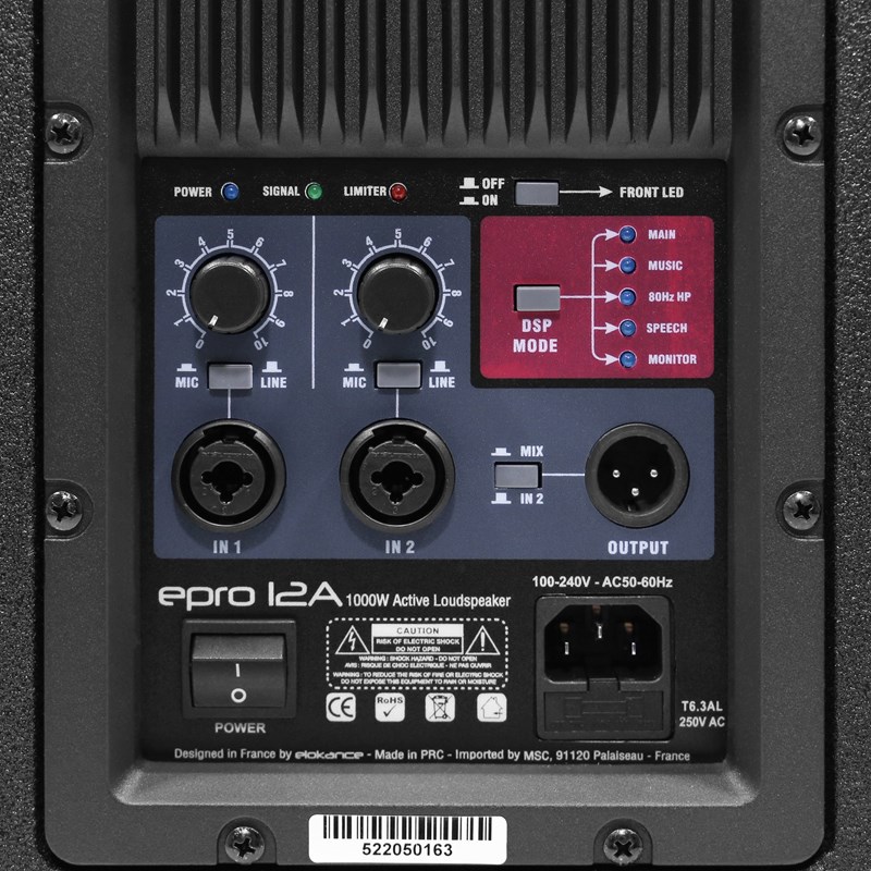 Enceinte amplifiée 12” - 1000W RMS - DSP intégré - Elokance - ePro 12 A interface
