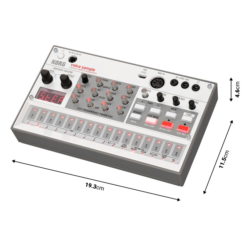 Séquenceur de samples numérique - 200 sons - USB & MIDI - dimensions