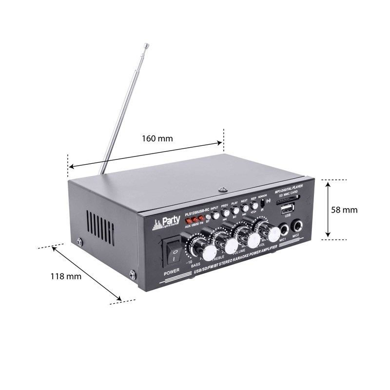 Amplificateur Karaoké 2x25W - BT, USB/SD & FM - Télécommande incluse télécommande