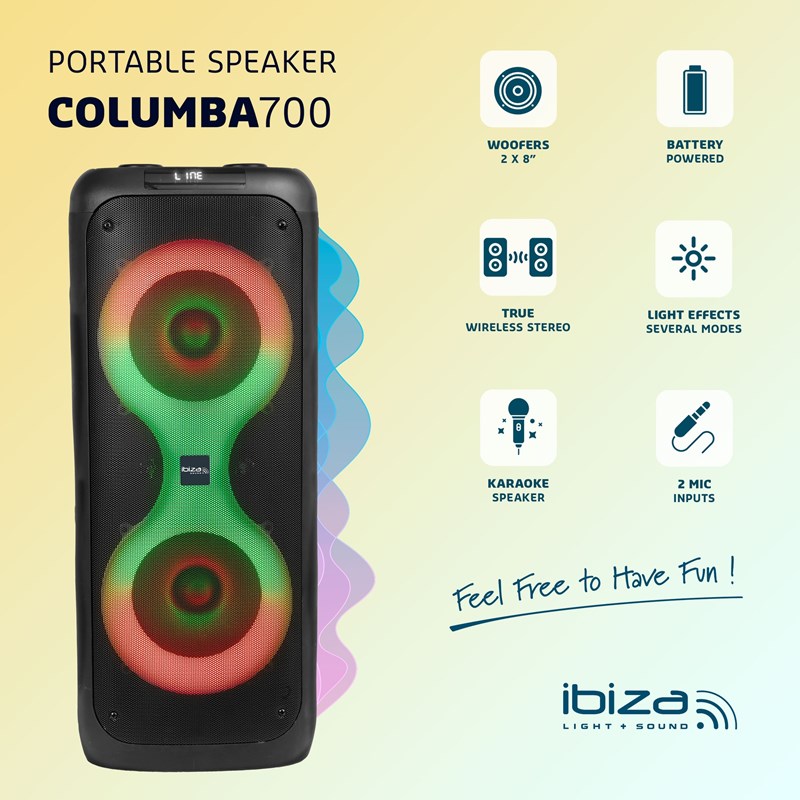 Enceinte BT 2 x 8"/20cm 700W - Sur batterie karaoké soirée