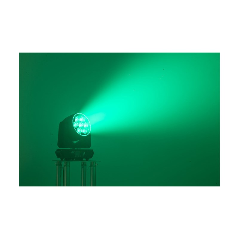 Lyre Wash Zoom 7x60W RGBW avec Anneaux LED + Flight Case - faisceau vert