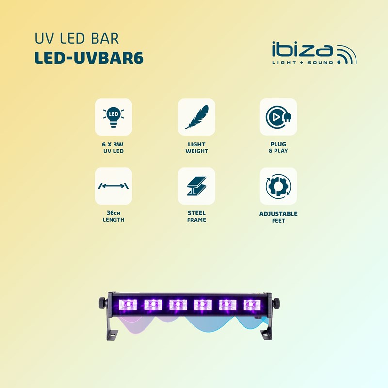 Barre LED UV - 6x3W - Mini format plug-and-play noire