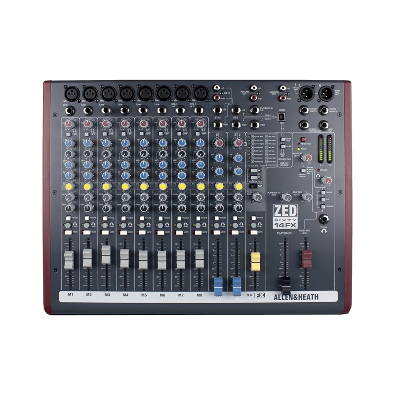 Console de mixage USB avec effets - 8 in mono, 2 stéréo 2 AUX avec faders 60mm sorties