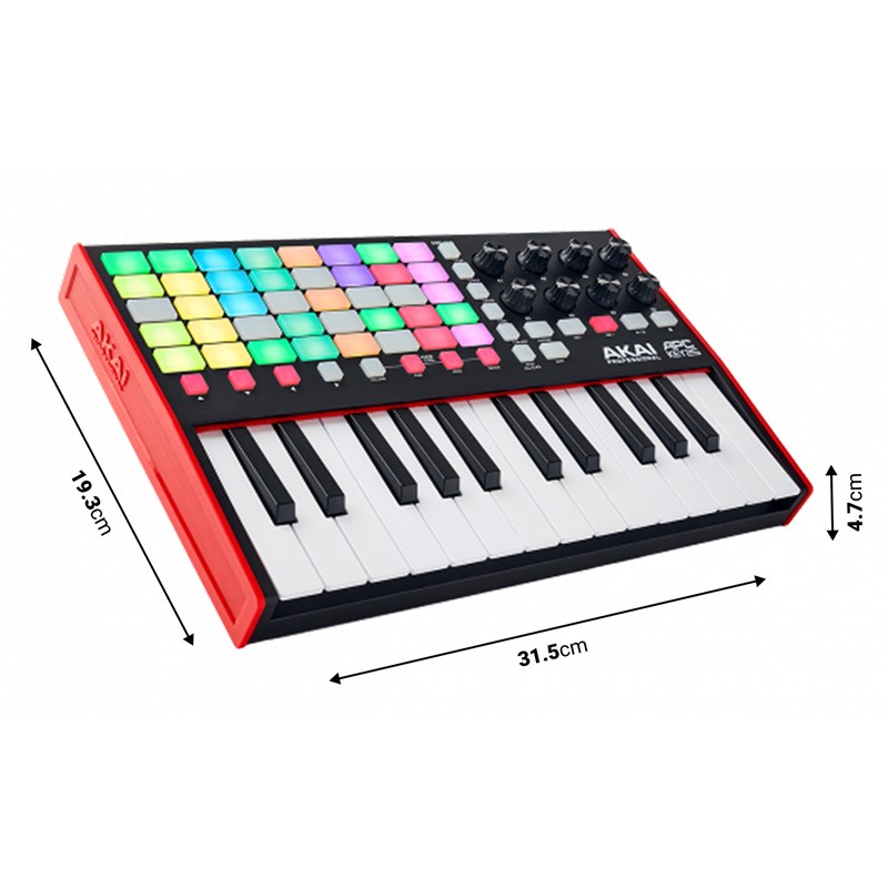 Clavier maître MIDI 25 touches - 40 pads - 8 potards - dimensions