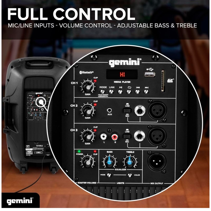 Pack enceinte active 15" 2000W LED Bluetooth - connectiques