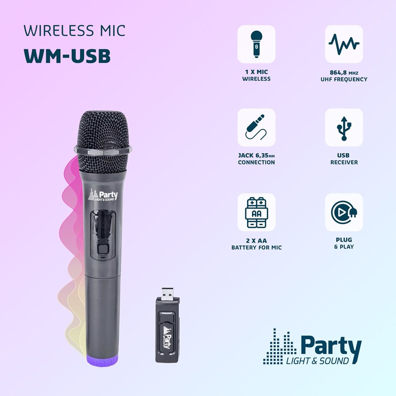 Système micro UHF sans fil avec récepteur USB + adaptateur Jack 3,5/6,35mm audio