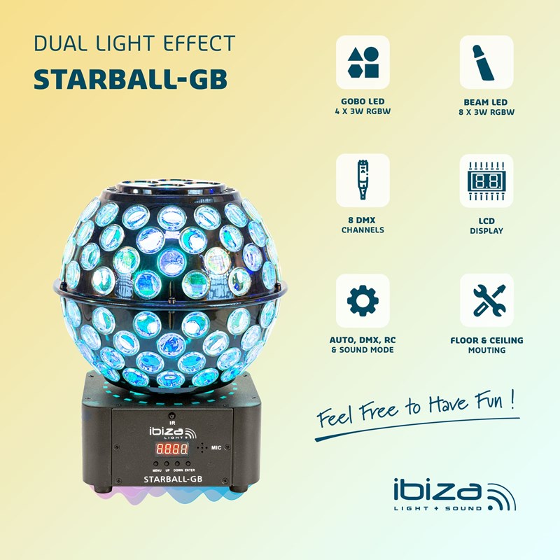 Effet lumineux - Double RVBB avec Gobos et faisceaux - DMX & télécommande disco