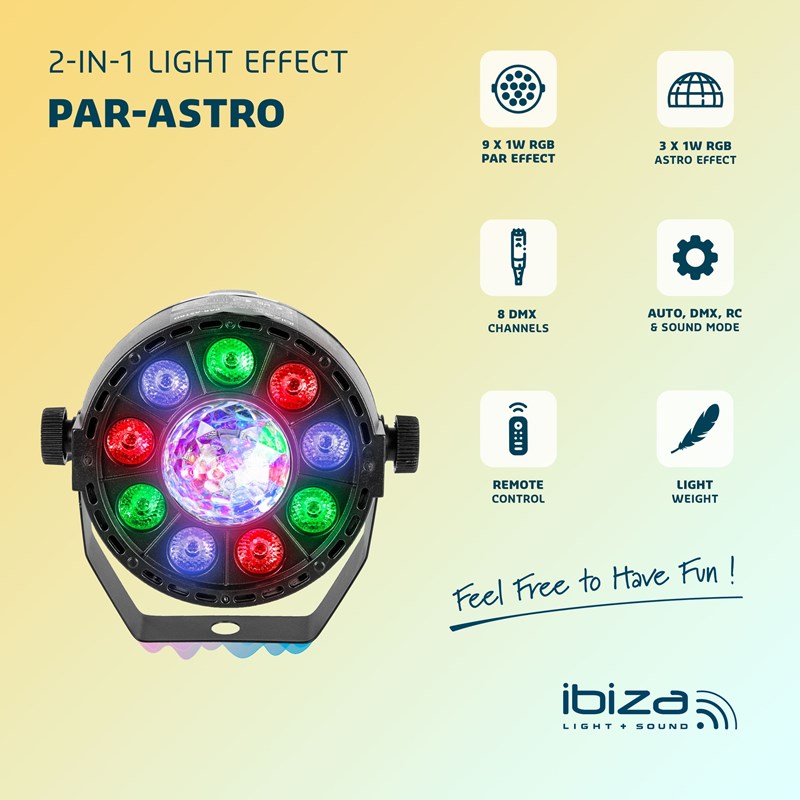 Effet lumineux 2-en-1 - PAR RVB + Astro LED 12W effet