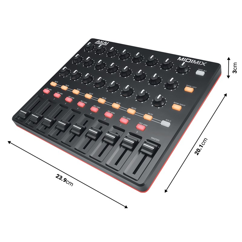 Surface de contrôle DAW - 9 faders + 24 potards MIDI - dimensions