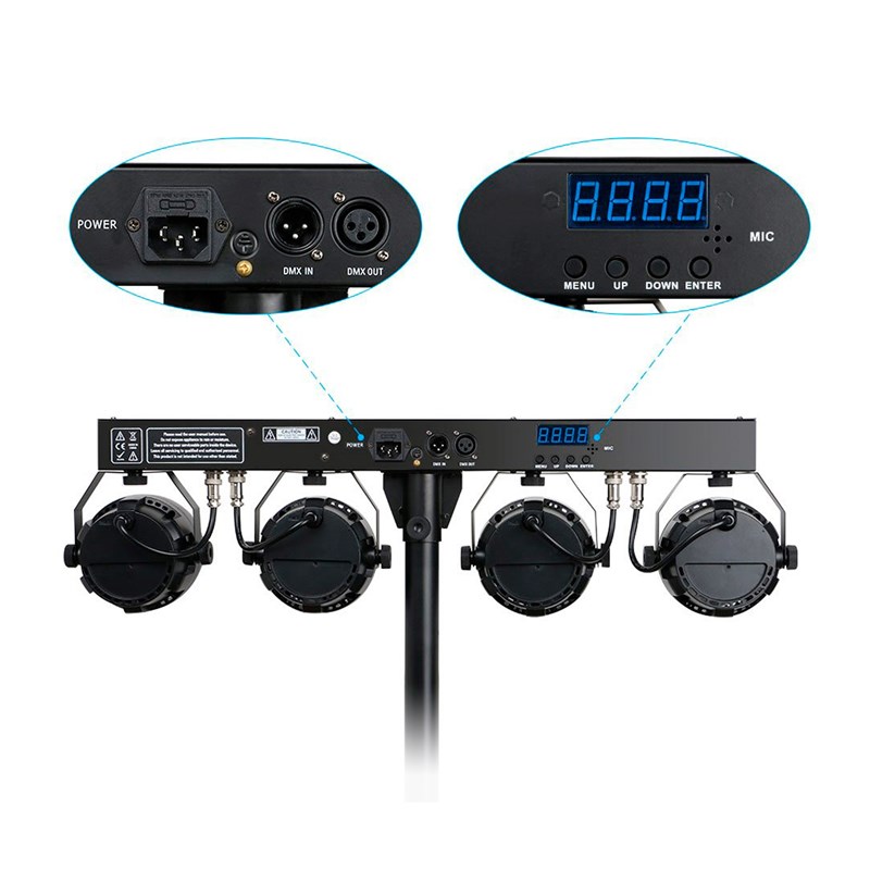 Kit 4 PAR LED RGBW sur trépied - 60W - DMX lumière