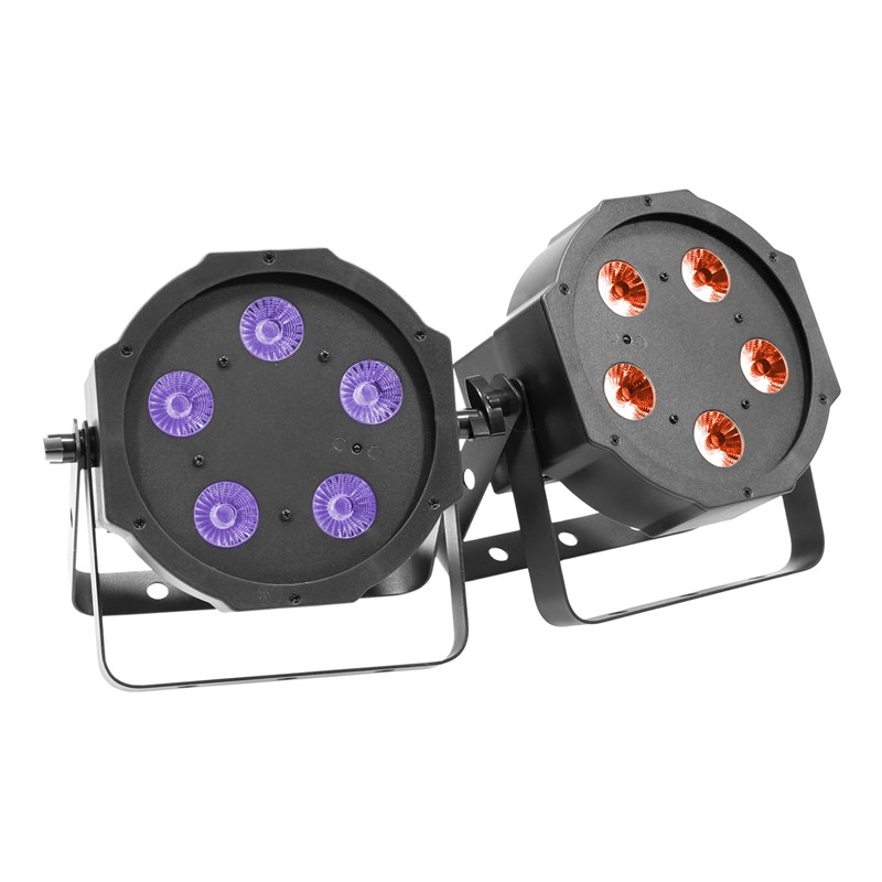 Ensemble de 2 projecteurs plats à LED - 5 x 5W RGB-UV PAR