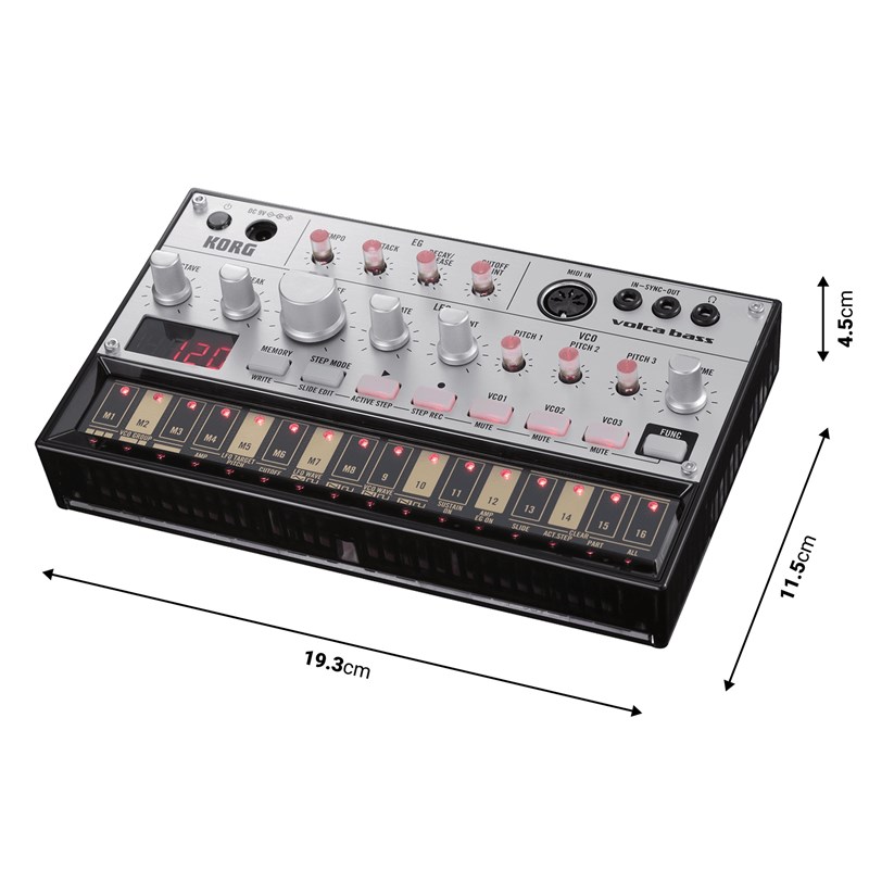 Synthé basse analogique - 3 VCO & séquenceur 16 pas - VOLCA-BASS dimensions