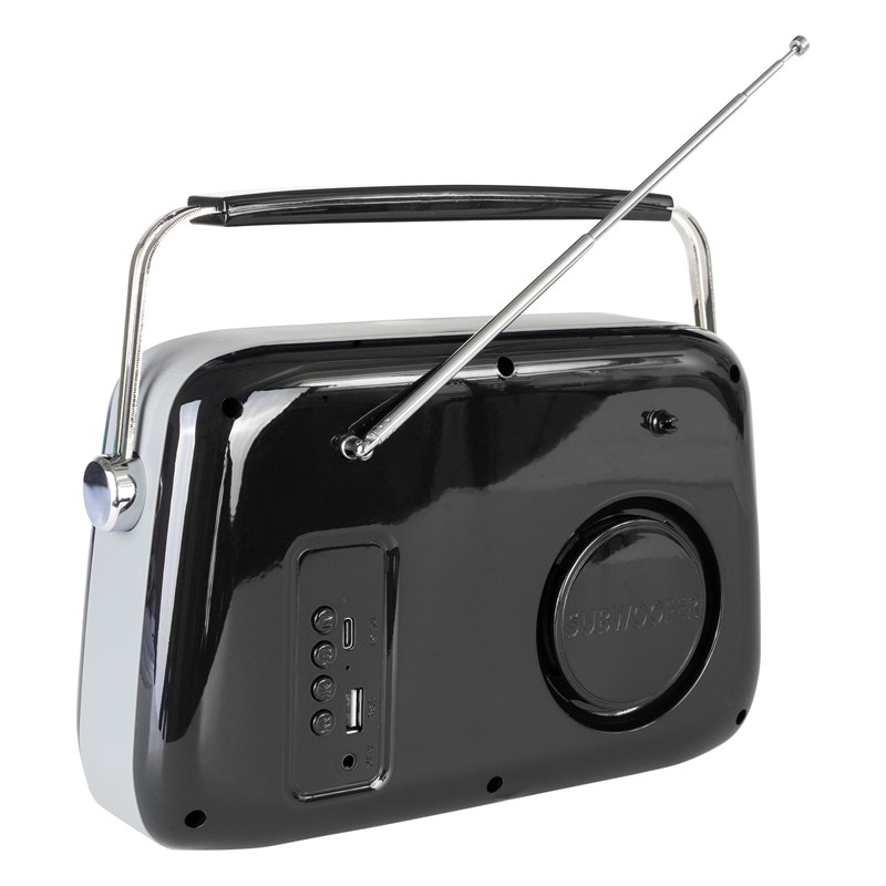 Radio vintage sur batterie - BT, USB & FM - 30W - Noir rechargeable