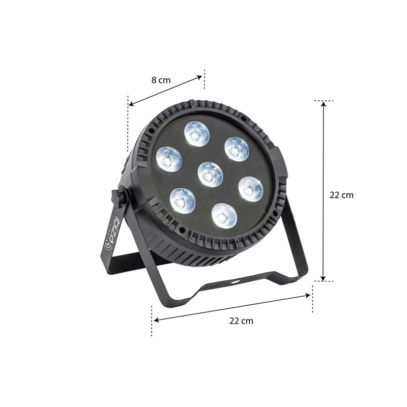 Projecteur PAR - 7 LED RVBB 6W - Télécommande - dimensions