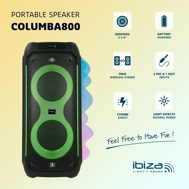 Enceinte BT 2 x 8''/20cm 800W - Sur batterie autonome