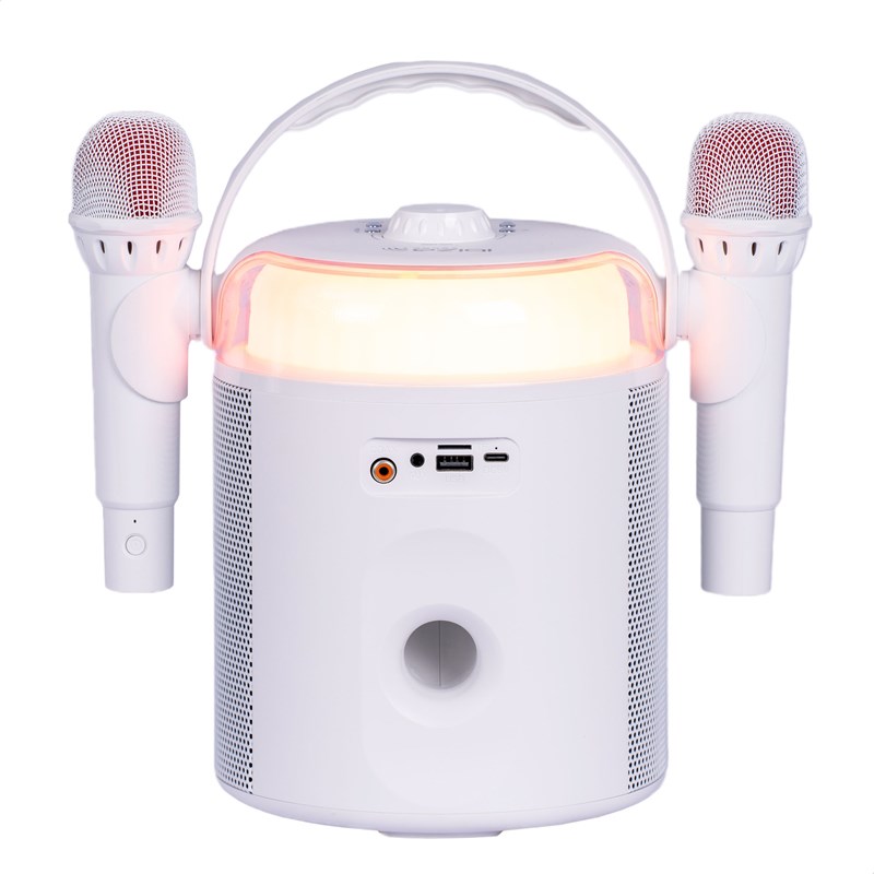 Enceinte BT Karaoké 120W - 2 micros sans fil, effets LED & vocaux - Blanc speaker