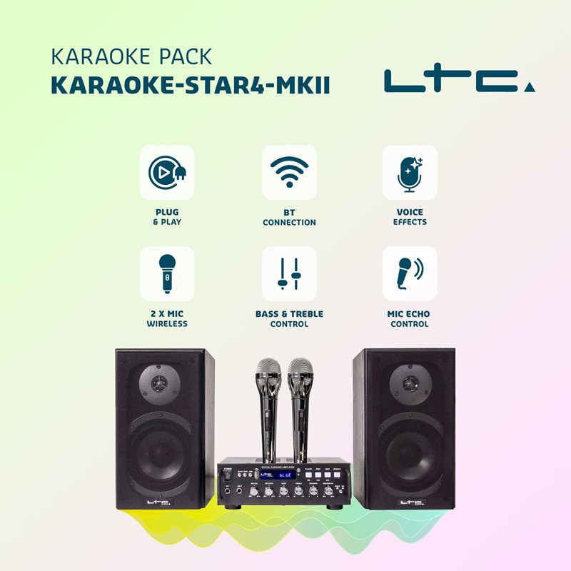 Pack Karaoké 2x75W - 2 enceintes, 2 micros & 1 ampli microphone