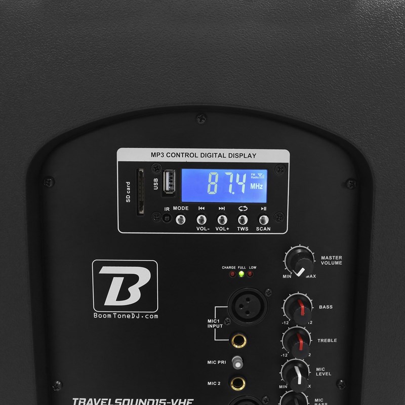 Système de son portable 15" - 800W - 2 micros VHF & TWS - affichage BoomTone DJ - TravelSound15-VHF